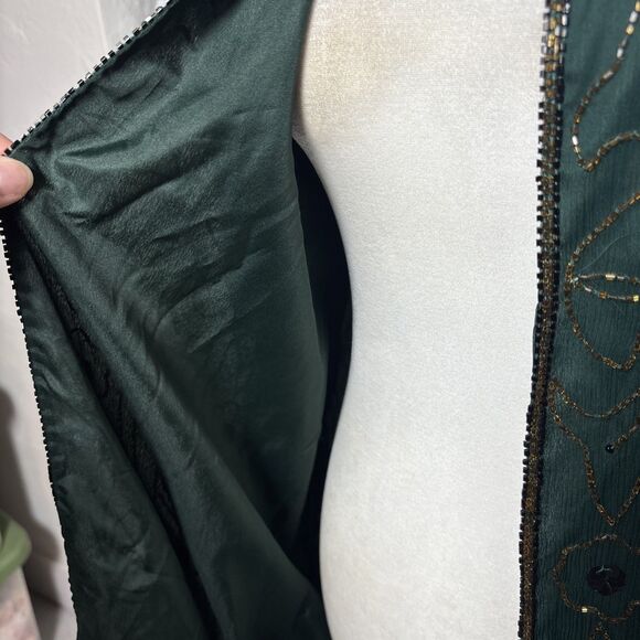 Emerald Beaded Jacket Vintage Gatsby Gold Sequins Formal Party/ Holiday SZ Large - Picture 4 of 9